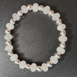 Handmade Silver Hematite and White Quartz Beaded Bracelet